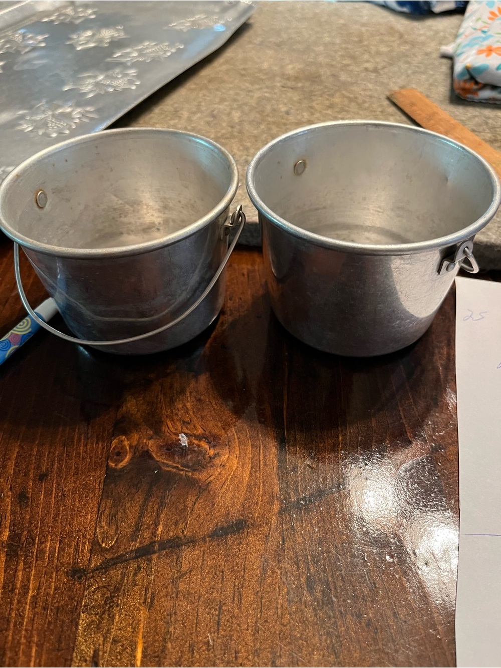Set of 2 Small SmALL aluminum Metal Buckets with Handles - Multi-Purpose Storage